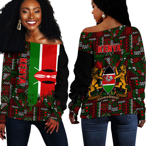 Kenya Kente Pattern Off Shoulder Sweatshirt