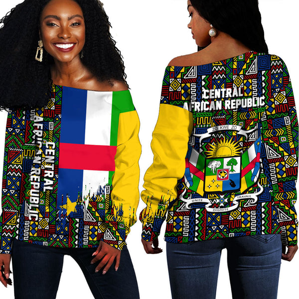 Central African Republic Kente Pattern Off Shoulder Sweatshirt