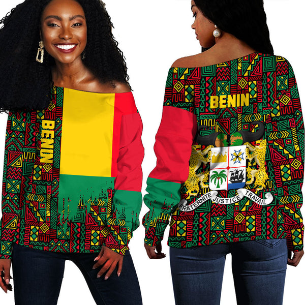 Benin Kente Pattern Off Shoulder Sweatshirt