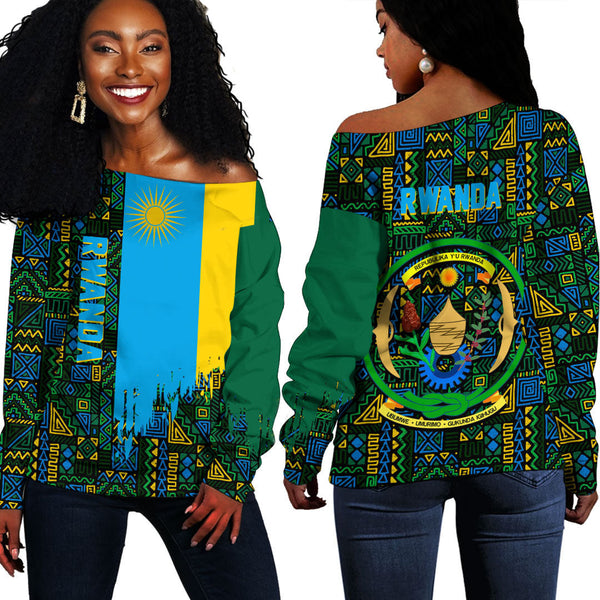 Rwanda Kente Pattern Off Shoulder Sweatshirt