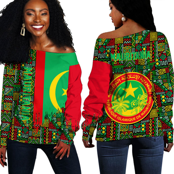 Mauritania Kente Pattern Off Shoulder Sweatshirt