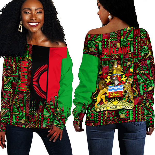 Malawi Kente Pattern Off Shoulder Sweatshirt