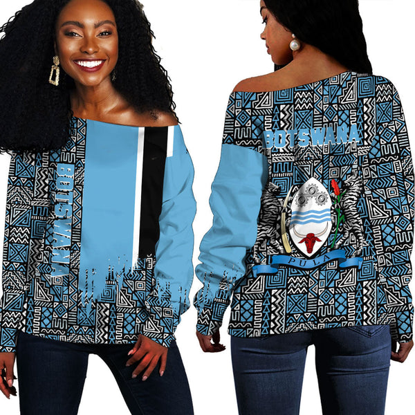 Botswana Kente Pattern Off Shoulder Sweatshirt