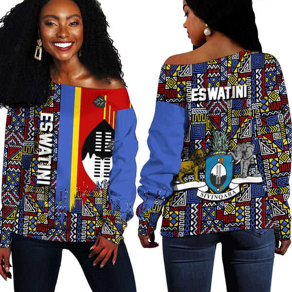 Eswatini Kente Pattern Off Shoulder Sweatshirt