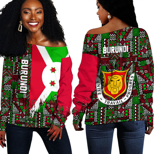 Burundi Kente Pattern Off Shoulder Sweatshirt