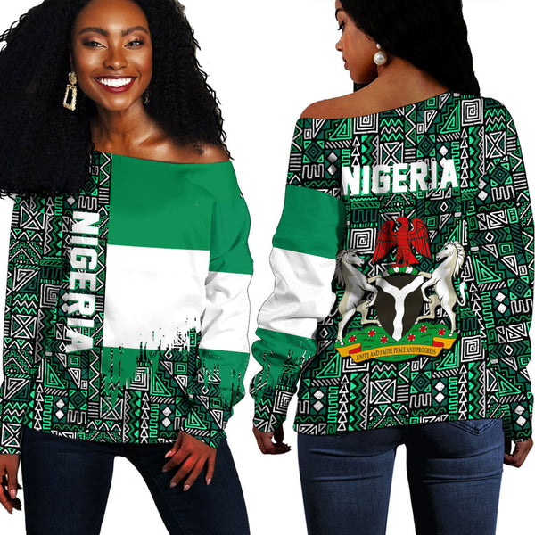 Nigeria Kente Pattern Off Shoulder Sweatshirt