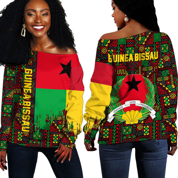 Guinea Bissau Kente Pattern Off Shoulder Sweatshirt