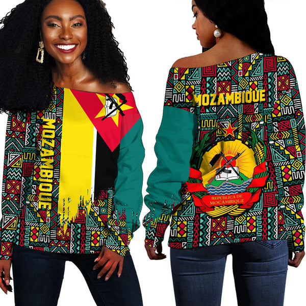 Mozambique Kente Pattern Off Shoulder Sweatshirt