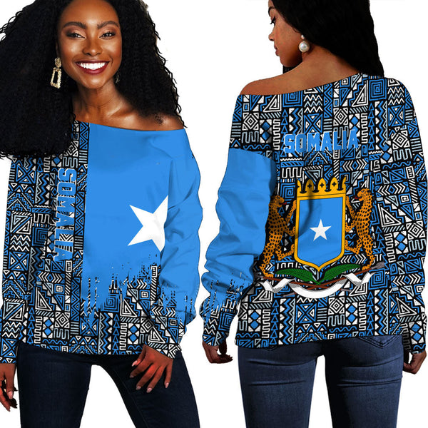 Somalia Kente Pattern Off Shoulder Sweatshirt