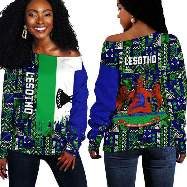 Lesotho Kente Pattern Off Shoulder Sweatshirt