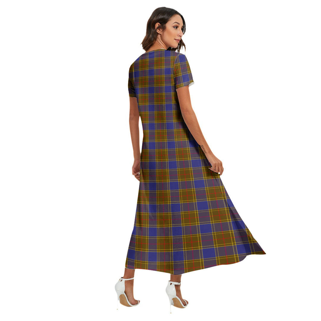 Balfour Modern Tartan Crest V-neck Dress Side Slit