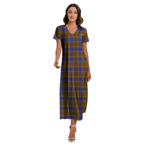 Balfour Modern Tartan Crest V-neck Dress Side Slit