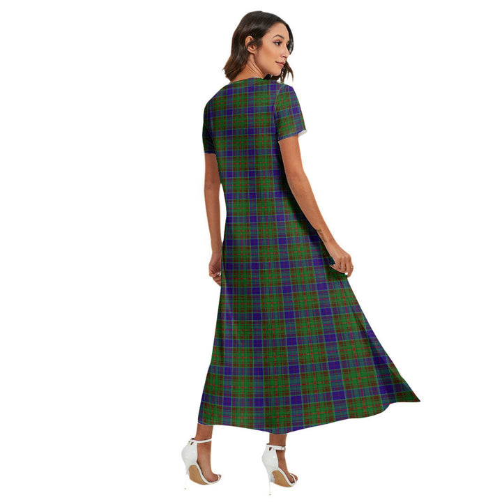 Adam Tartan Plaid V-neck Dress Side Slit