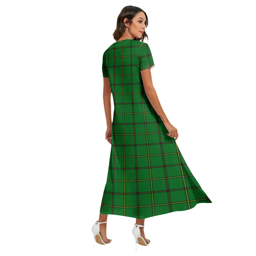 Don Tribe of Mar Tartan Crest V-neck Dress Side Slit