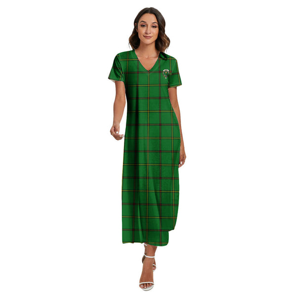 Don Tribe of Mar Tartan Crest V-neck Dress Side Slit