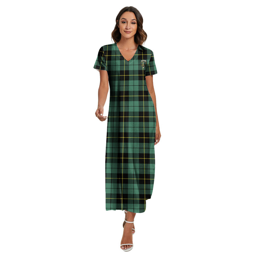 Wallace Hunting Ancient Tartan Crest V-neck Dress Side Slit