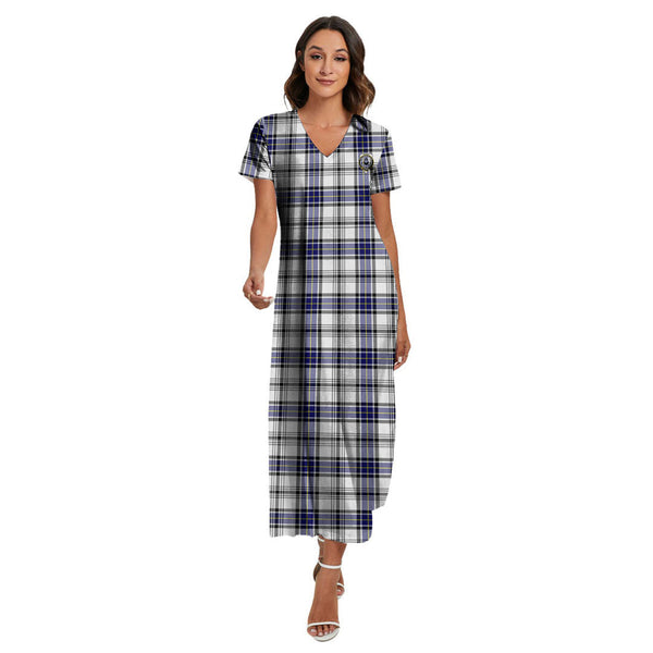 Hannay Modern Tartan Crest V-neck Dress Side Slit