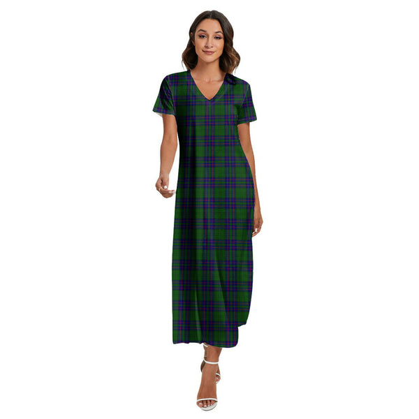 Lockhart Modern Tartan Plaid V-neck Dress Side Slit