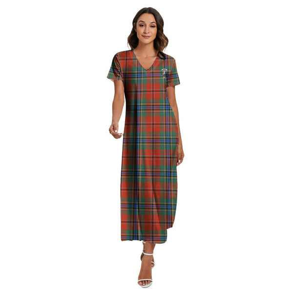 MacLean of Duart Ancient Tartan Crest V-neck Dress Side Slit