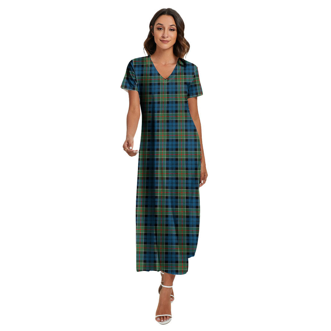 Colquhoun Ancient Tartan Plaid V-neck Dress Side Slit