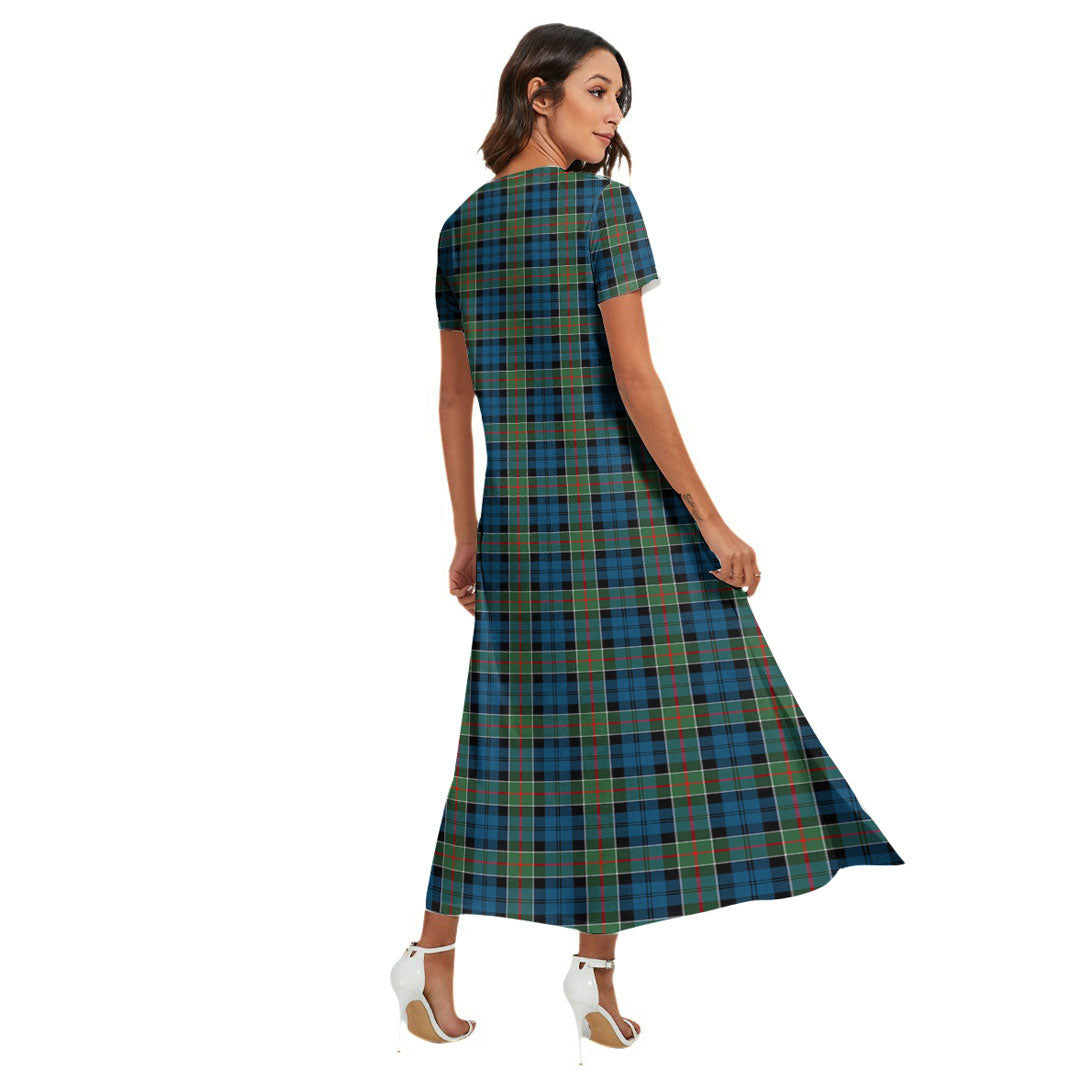 Colquhoun Ancient Tartan Plaid V-neck Dress Side Slit