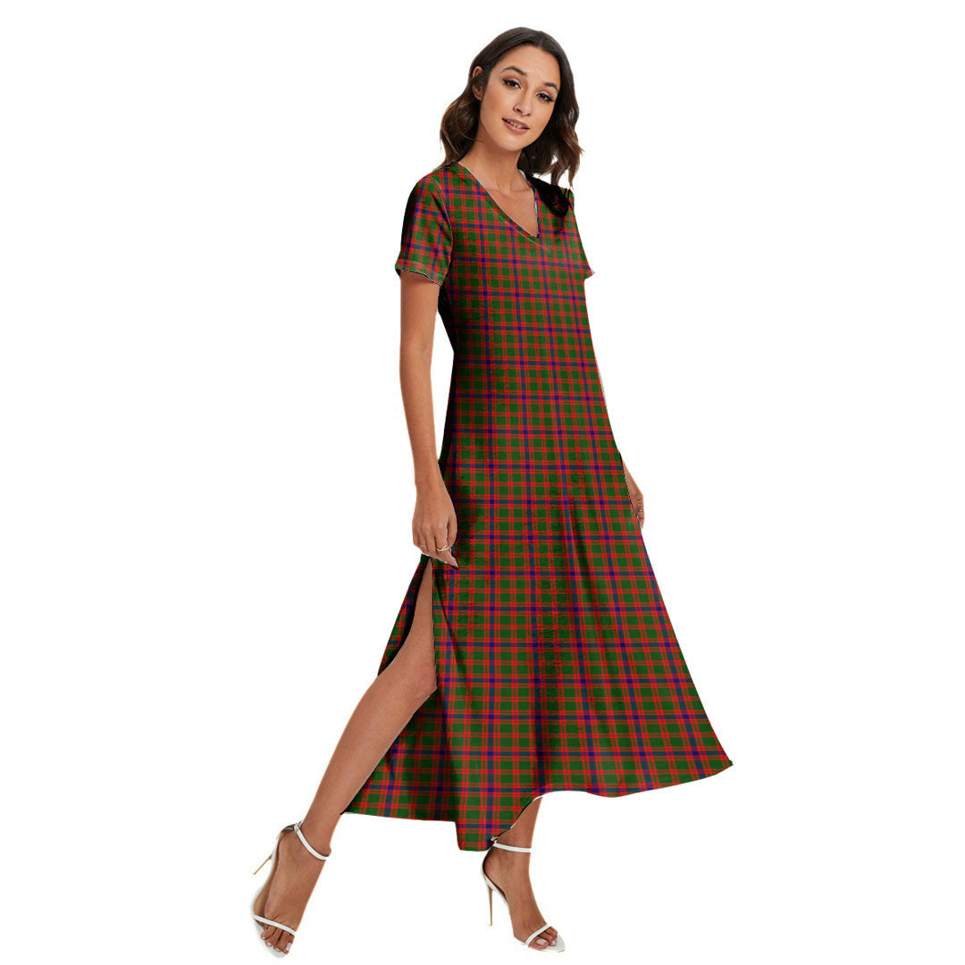 Skene Modern Tartan Plaid V-neck Dress Side Slit