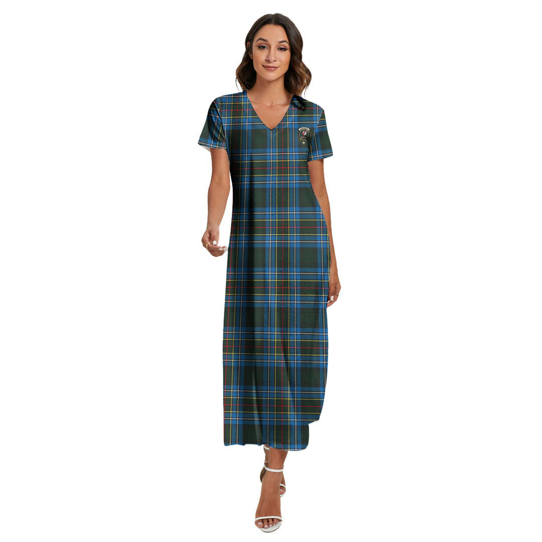 Cockburn Modern Tartan Crest V-neck Dress Side Slit