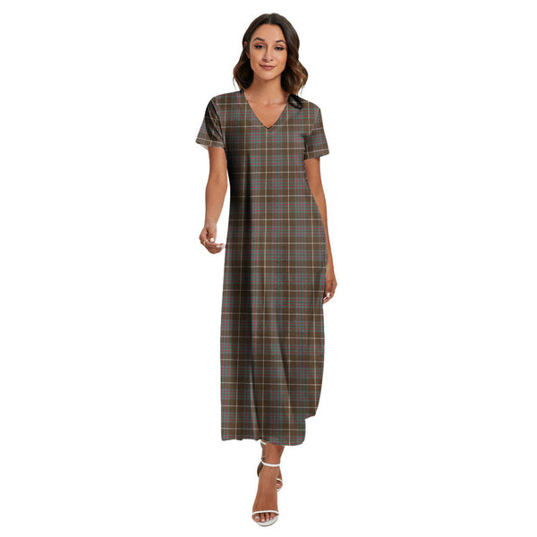 MacIntyre Hunting Weathered Tartan Plaid V-neck Dress Side Slit