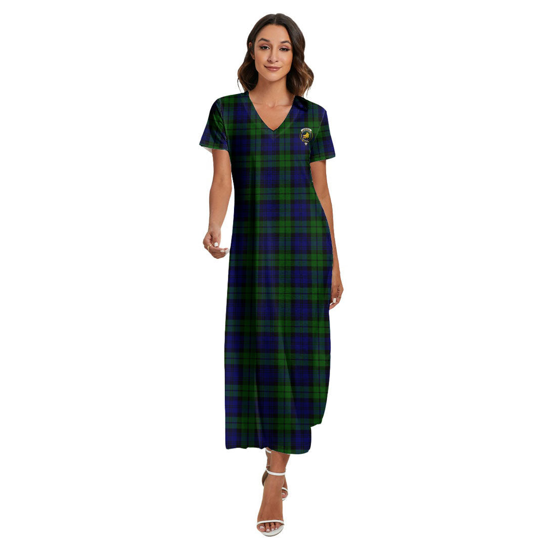 Campbell Modern Tartan Crest V-neck Dress Side Slit