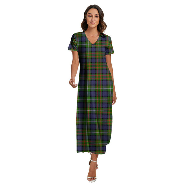 Fergusson Modern Tartan Plaid V-neck Dress Side Slit