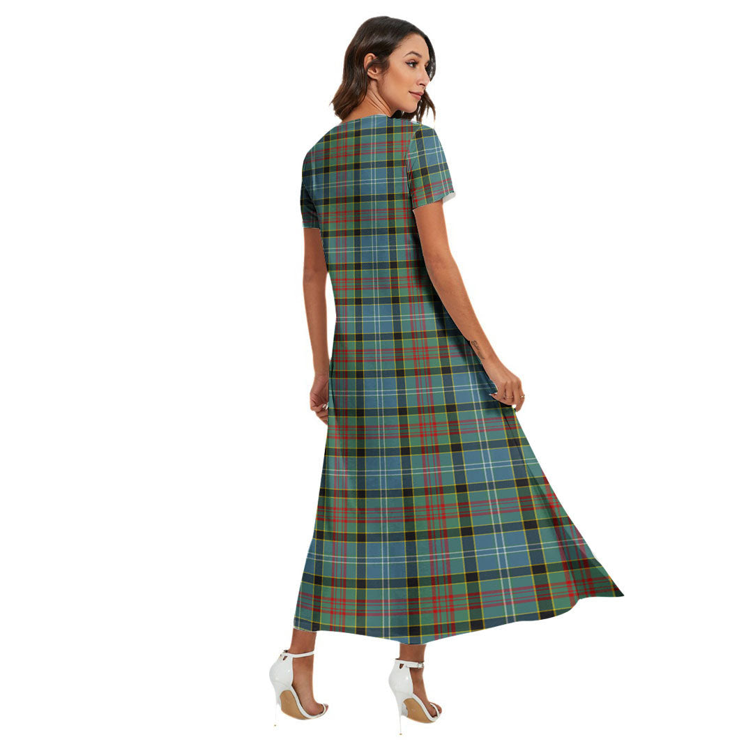 Paisley District Tartan Crest V-neck Dress Side Slit