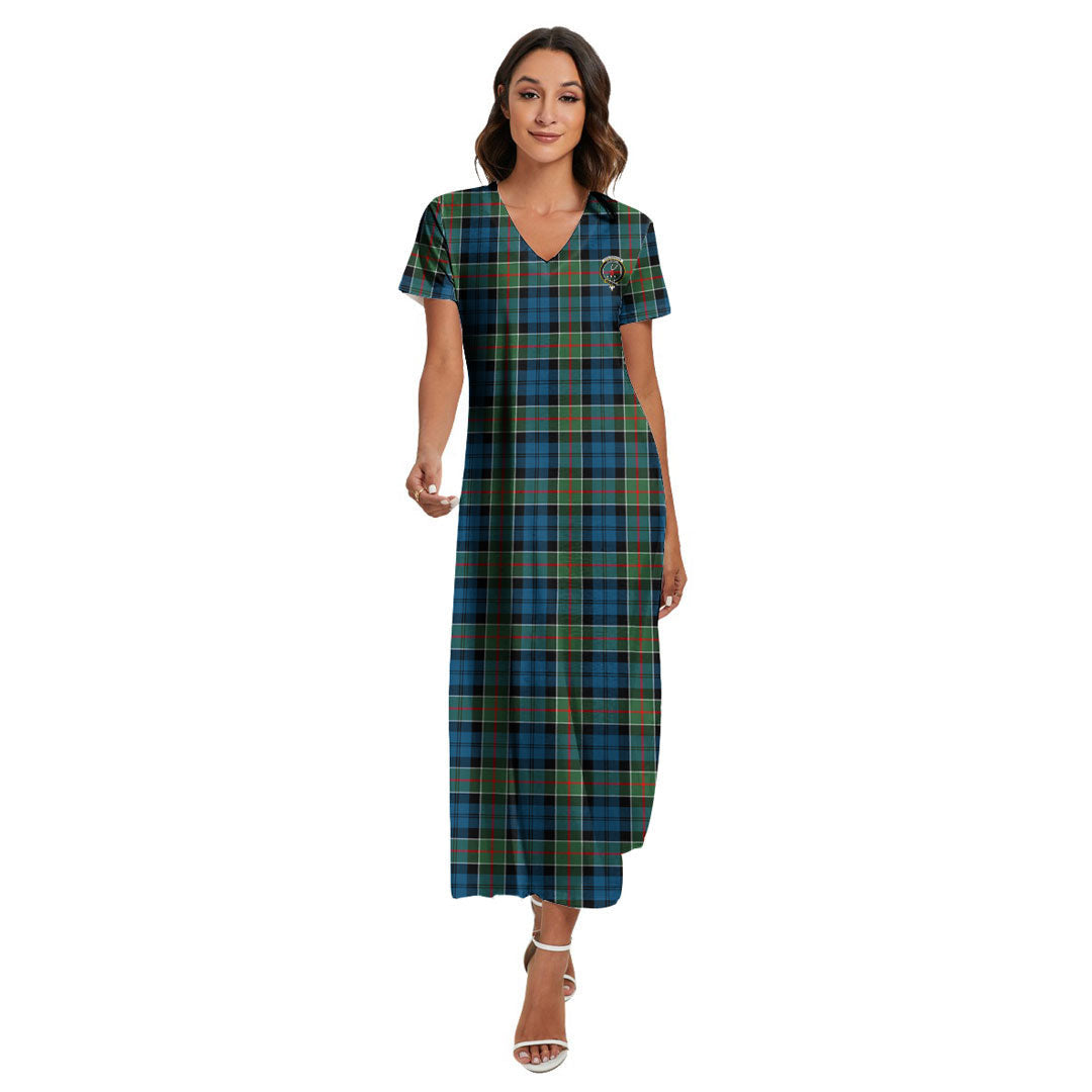 Colquhoun Ancient Tartan Crest V-neck Dress Side Slit