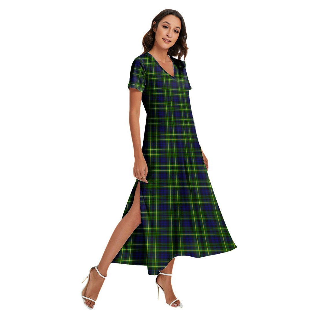 Campbell of Breadalbane Modern Tartan Plaid V-neck Dress Side Slit