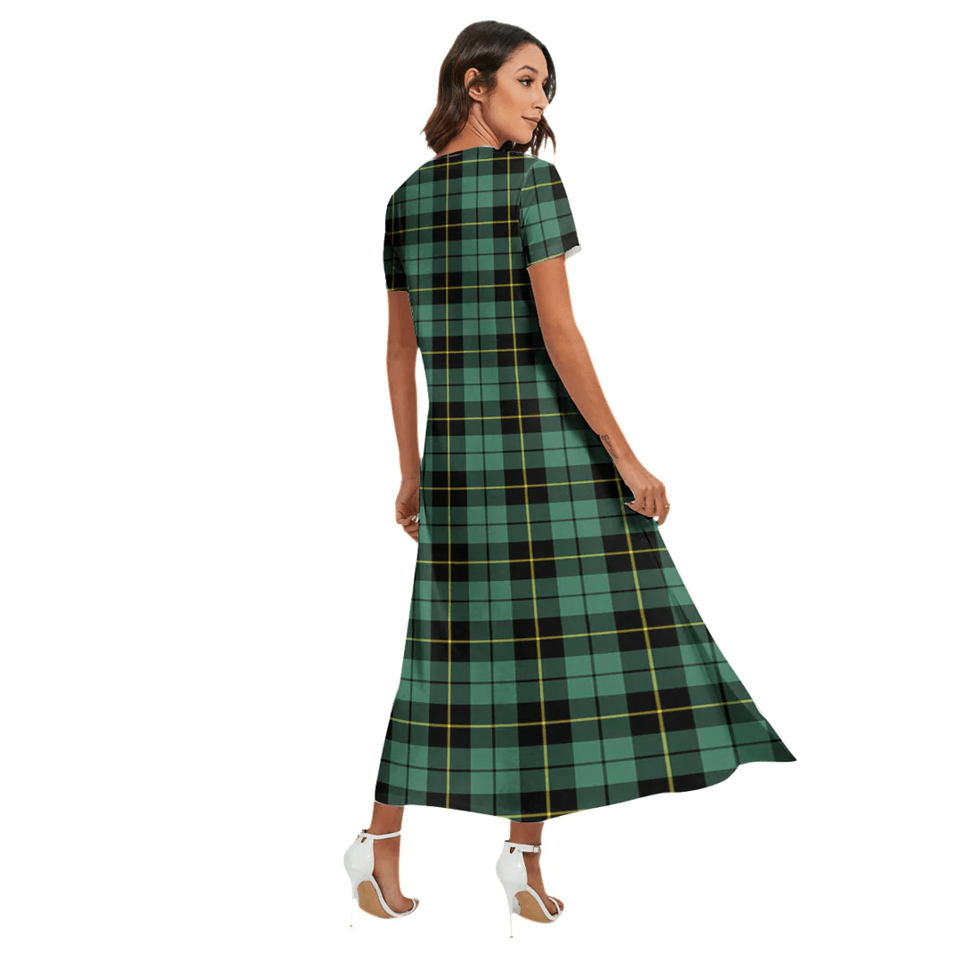 Wallace Hunting Ancient Tartan Crest V-neck Dress Side Slit