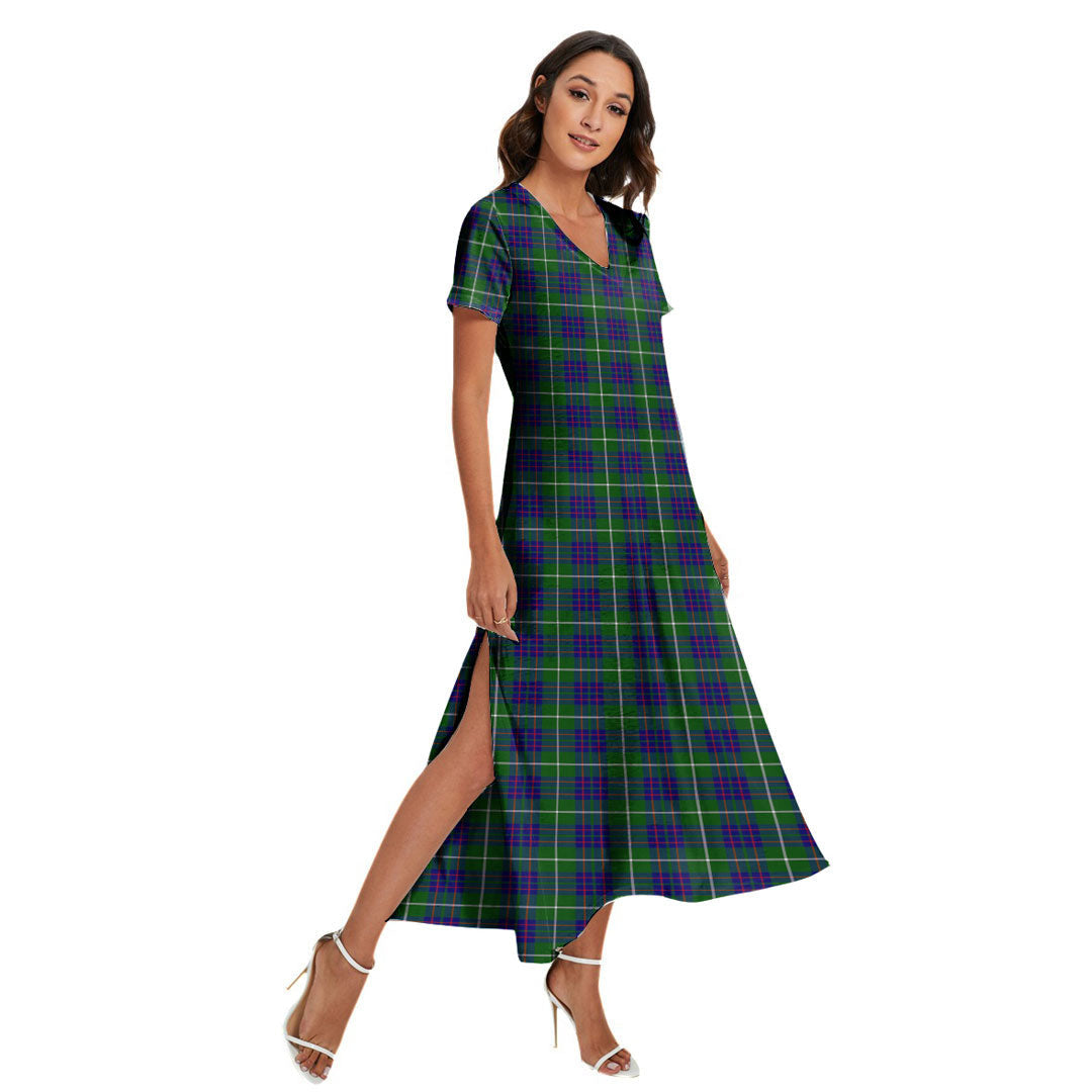 MacIntyre Hunting Modern Tartan Plaid V-neck Dress Side Slit