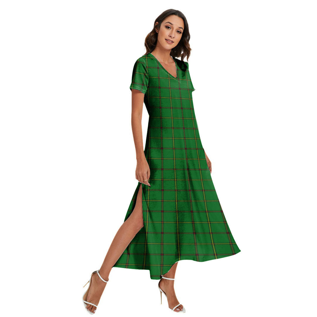 Don Tribe of Mar Tartan Plaid V-neck Dress Side Slit