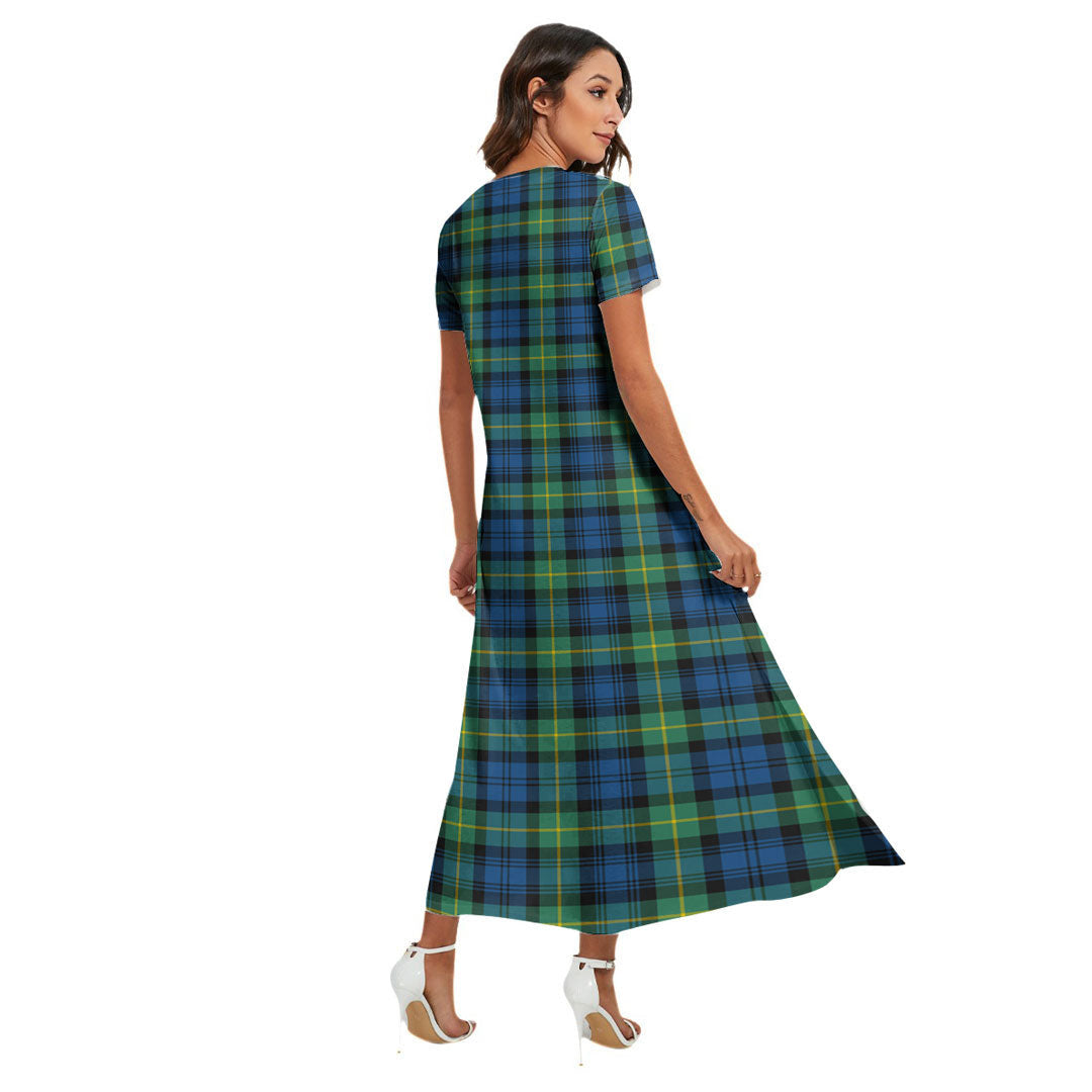 Gordon Ancient Tartan Crest V-neck Dress Side Slit