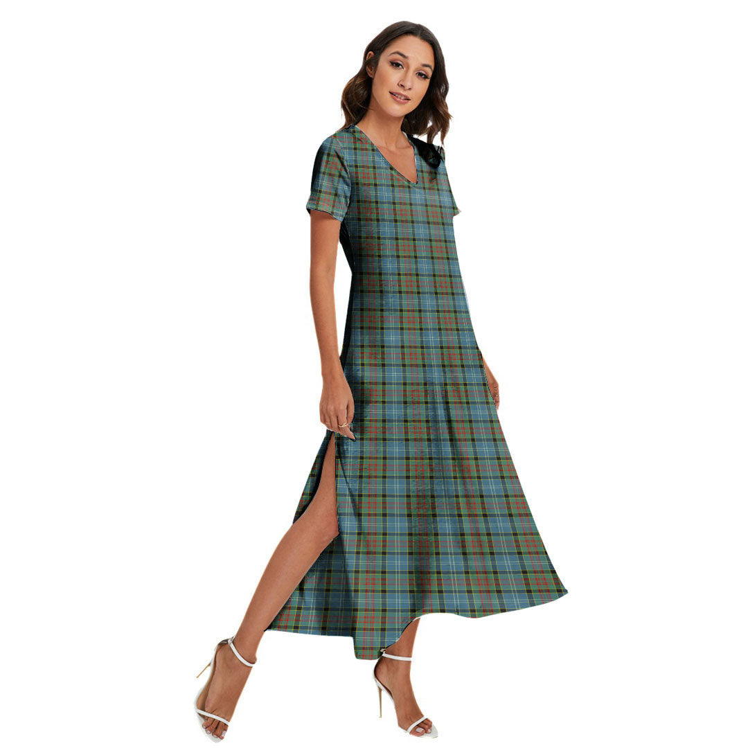 Paisley District Tartan Plaid V-neck Dress Side Slit