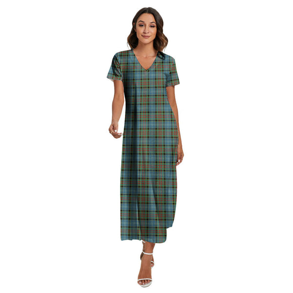 Paisley District Tartan Plaid V-neck Dress Side Slit