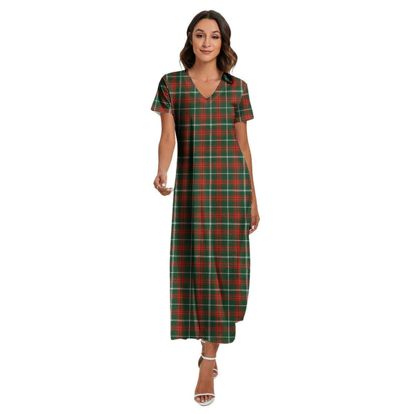 Princess Margaret Tartan Plaid V-neck Dress Side Slit