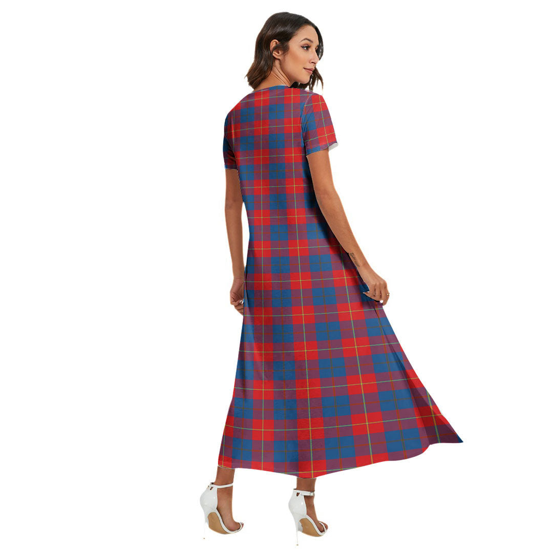 Galloway Red Tartan Plaid V-neck Dress Side Slit