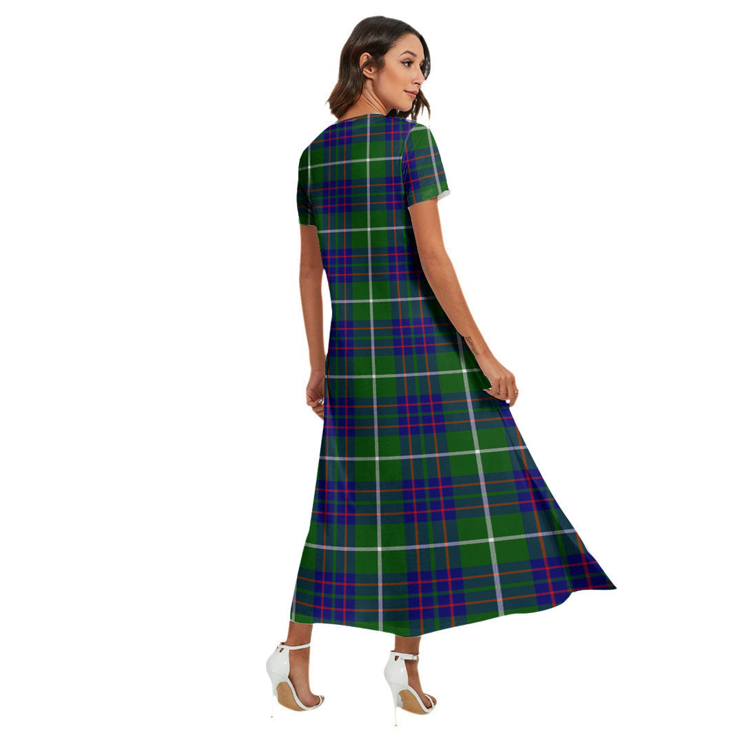 MacIntyre Hunting Modern Tartan Crest V-neck Dress Side Slit