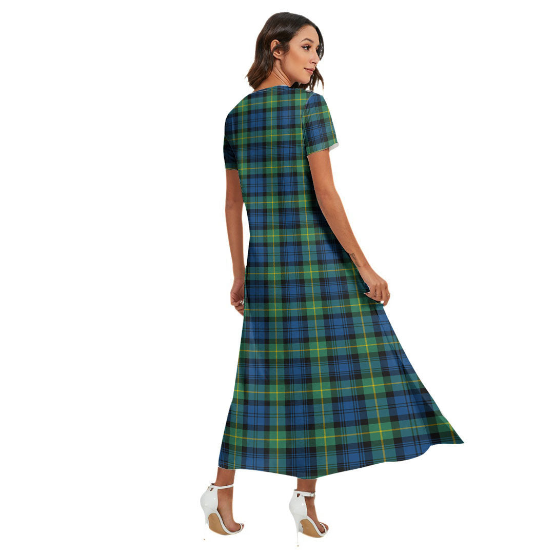 Gordon Ancient Tartan Plaid V-neck Dress Side Slit