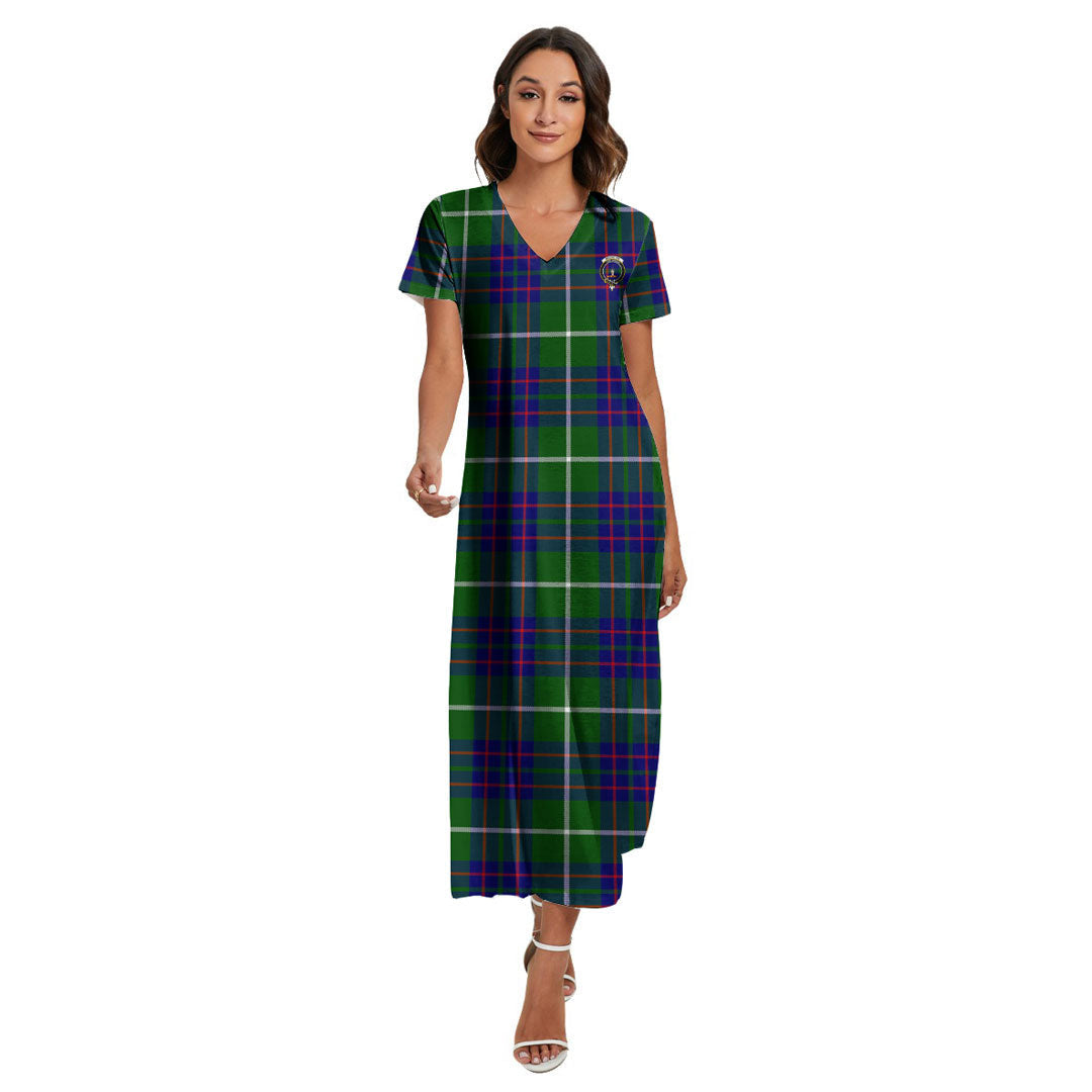 MacIntyre Hunting Modern Tartan Crest V-neck Dress Side Slit