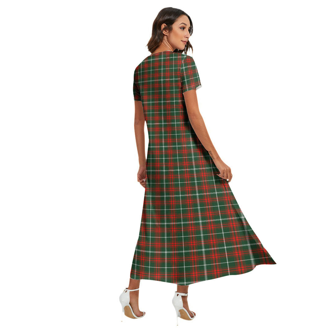 Princess Margaret Tartan Plaid V-neck Dress Side Slit