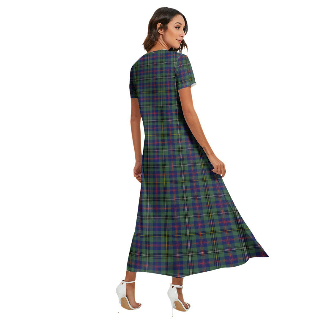 Wood Modern Tartan Plaid V-neck Dress Side Slit