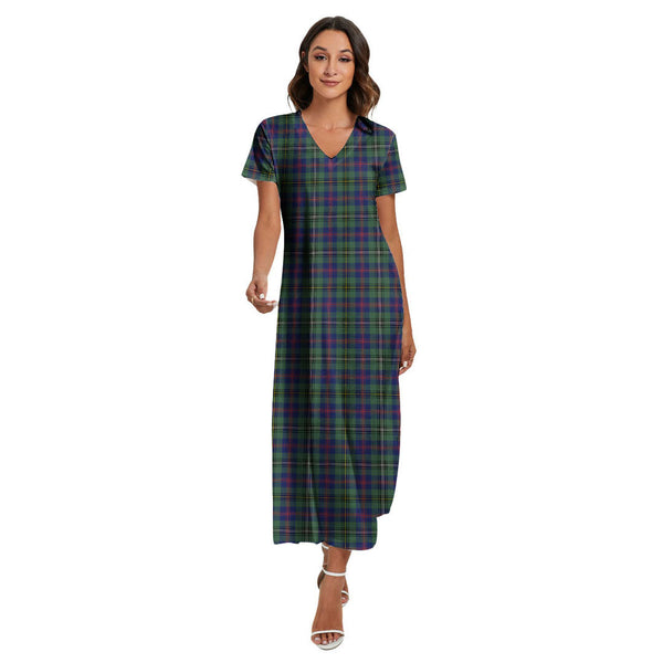 Wood Modern Tartan Plaid V-neck Dress Side Slit