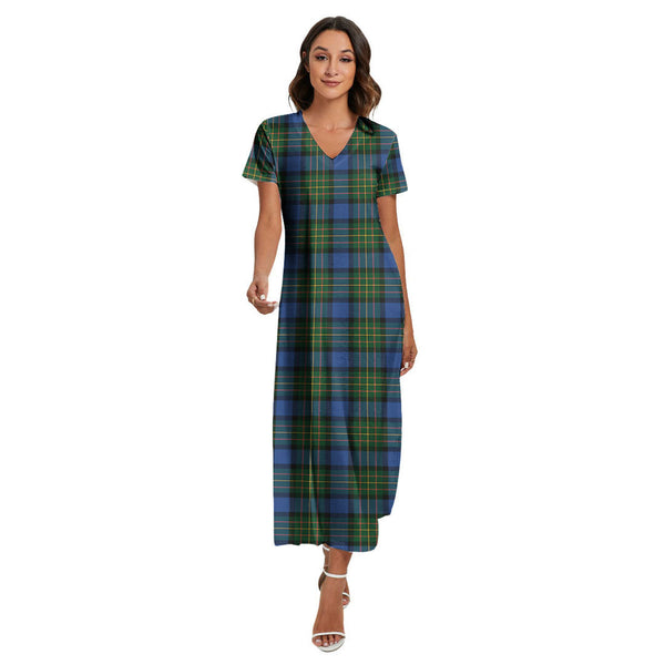 MacLaren Ancient Tartan Plaid V-neck Dress Side Slit