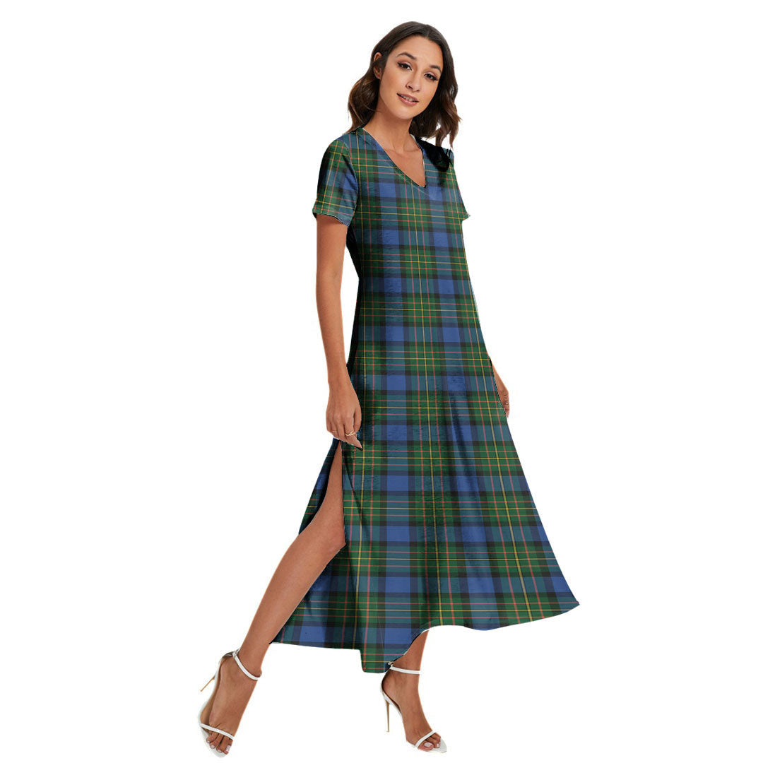 MacLaren Ancient Tartan Plaid V-neck Dress Side Slit