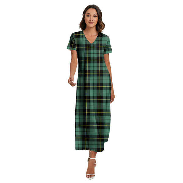 Wallace Hunting Ancient Tartan Plaid V-neck Dress Side Slit